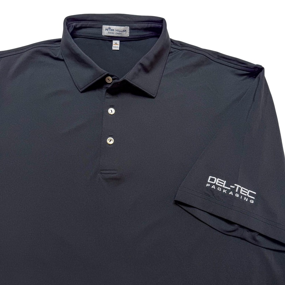 Peter Millar Polo Shirt Mens XL Black Summer Comfort Golf Stretch Del-Tec Logo
